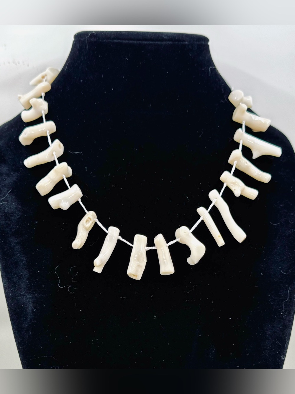 Natural White Coral Stick Necklace with Sterling Silver Clasp NWT 20-22”